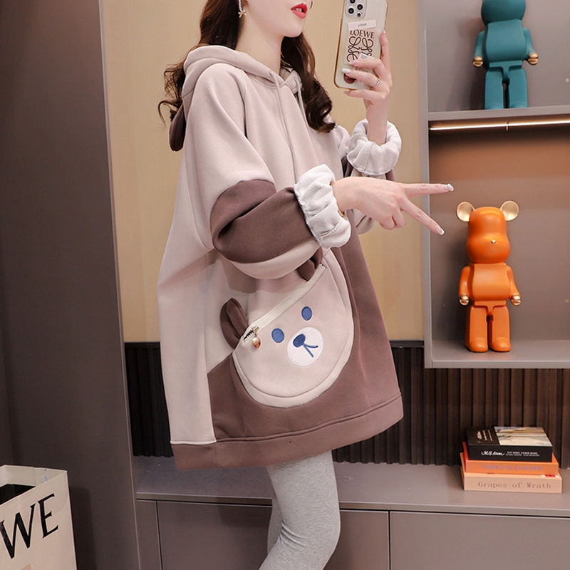 Pregnant Women's Autumn and Winter Clothing Set, Fashionable 2024 New Loose Large Size Winter Velvet Thickeneded Sweatshirt Mid-Length