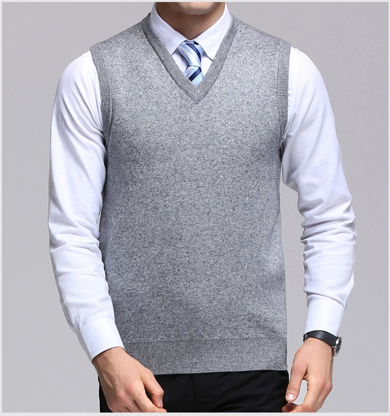 Playboy mùa thu và mẫu mùa đông Bố trung niên mặc thời trang áo thun liền thân màu trơn V-cổ đan vest dày ấm áp áo vest nam