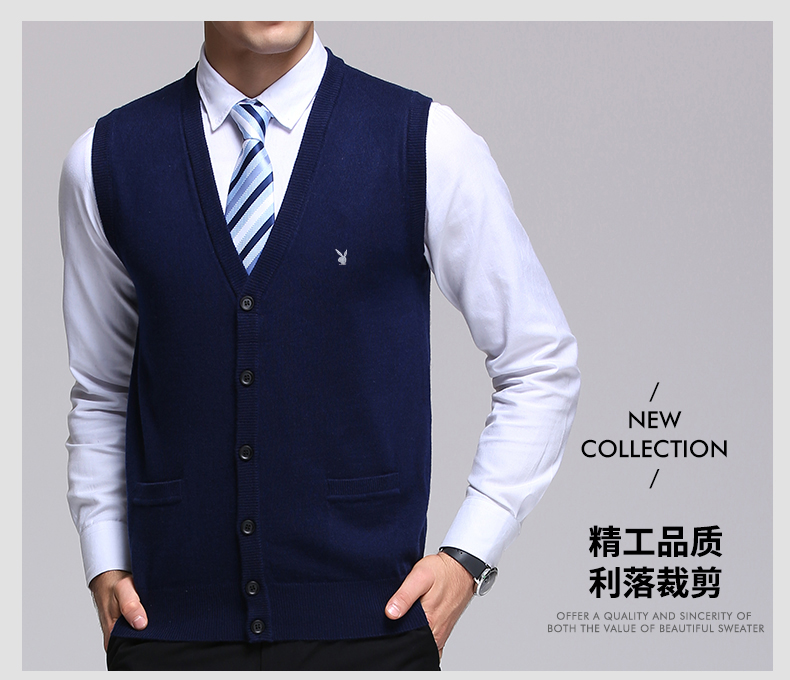 Playboy mùa thu và mùa đông áo len trung niên áo len nam cổ chữ V áo len rắn màu vest vai nam vest áo vest nam thời trang