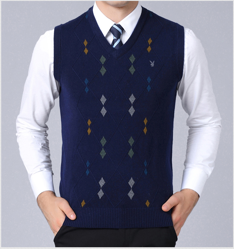 Áo vest nam cổ ấm áp áo len cổ chữ V mùa thu và mùa đông cha mặc áo len len trung niên áo khoác len mỏng