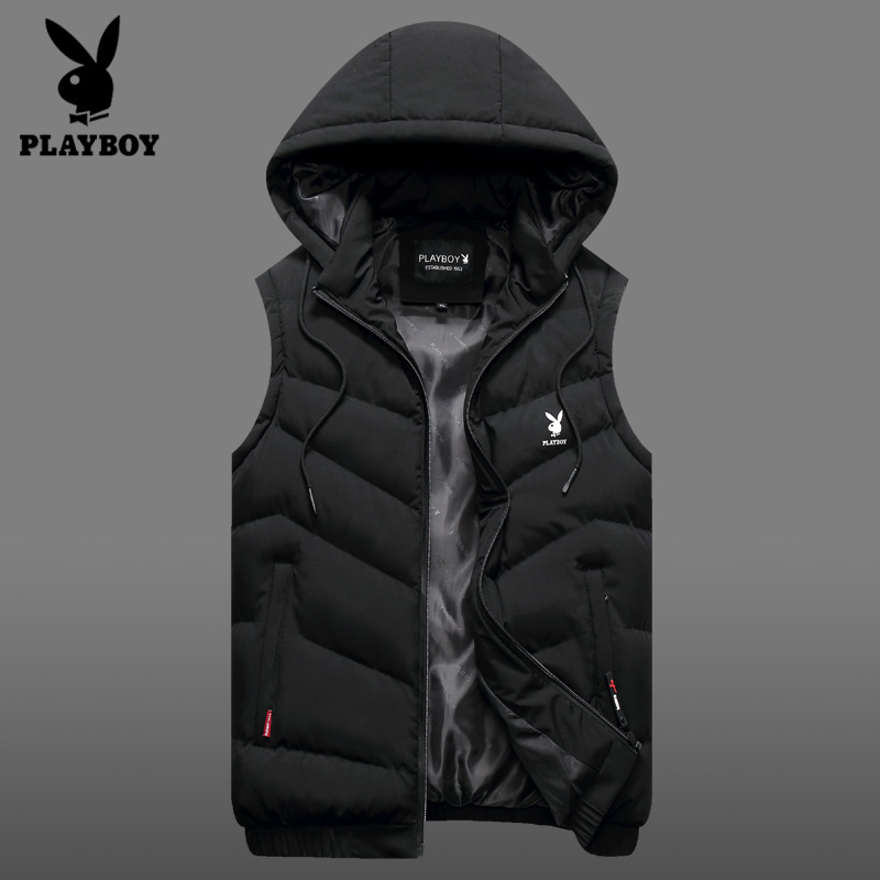 Floras Playboy down cotton suit waistcoat Male vest casual sports Outdoor sleeveless jacket Canshoulder strap with detachable cap