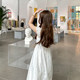 Chen Meili original summer new sweet and gentle embroidery love waist small flying sleeves slim white dress for women