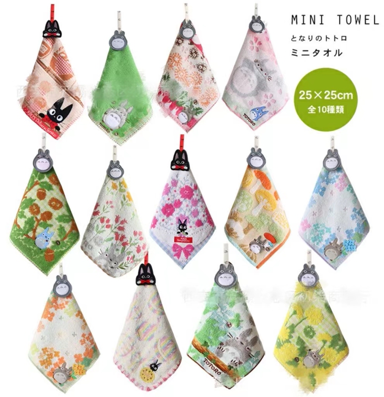 Exported to Japan, Hayao Miyazaki Style, Hangable Pure Cotton Cartoon Embroidered Totoro Hand Towel, All-Cotton Absorbent Handkerchief, Small Square Towel