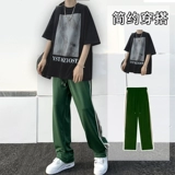 Летняя ретро футболка с коротким рукавом, комплект, оверсайз, в американском стиле