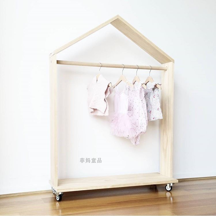 ins customized north European wind children simple pulley clothes rack clothing display stand solid wood clothes rack floor containing cabinet