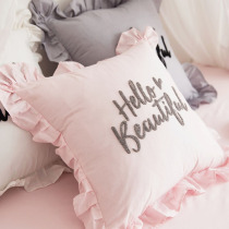 ins cotton tribute satin pillow wool embroidered ruffle side square sofa pillow Princess wind pillow simple pillow