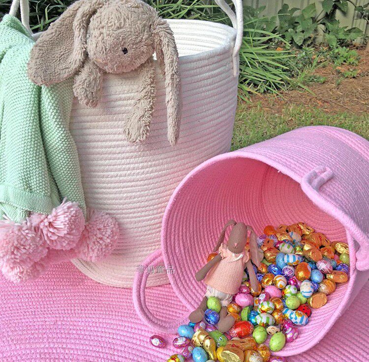 ins cotton thread woven storage basket storage basket toddler toys storage bag cotton thread floor mat photo props