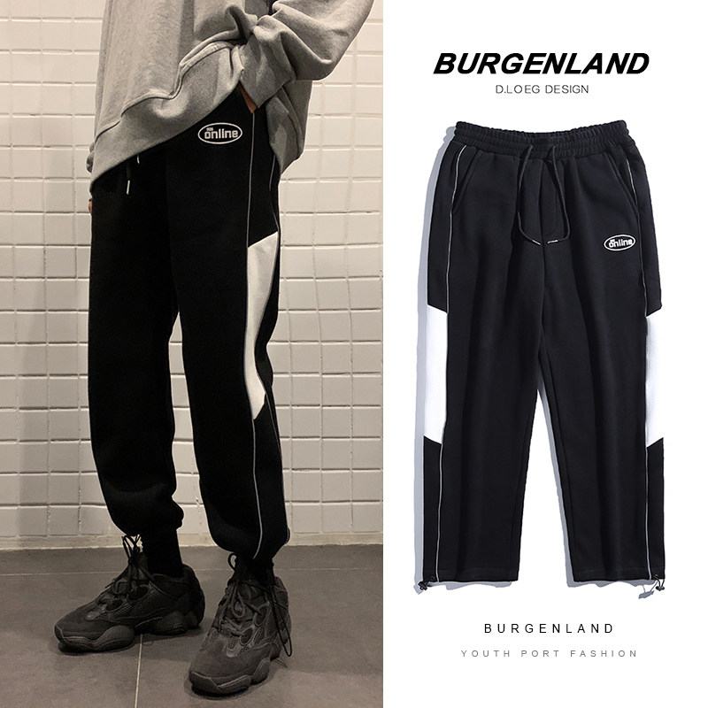 Splicing sweatpants men's ins sports drawstring trousers Korean version trendy all-match loose straight 2021 spring and autumn