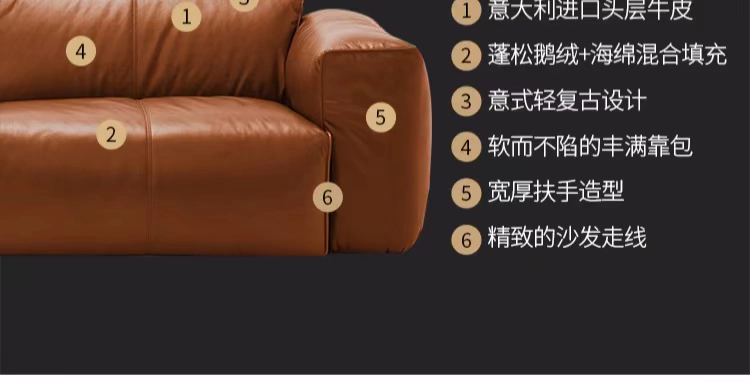 Neville lớp đầu tiên của da cao cấp sofa da căn hộ nhỏ sofa phòng khách ngành năng lượng gió Mỹ sofa sang trọng Nordic Light - Ghế sô pha