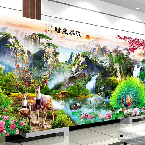 2022 Новая бриллиантовая живопись, полная алмазной гостиной павлин оленей, ландшафтный ландшафтный пейзаж пейзаж стипной стежок.