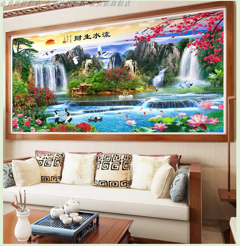 Các làm mới thêu in dòng khâu 2019 phòng khách tiền chảy phong cảnh bức tranh phong cảnh một cách đáng kể so với thêu thêu đơn giản - Công cụ & phụ kiện Cross-stitch mua tranh thêu chữ thập