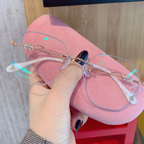 Polygon small red book with myopia glasses female with degree diamond cut edge frameless Net red color plain face tide