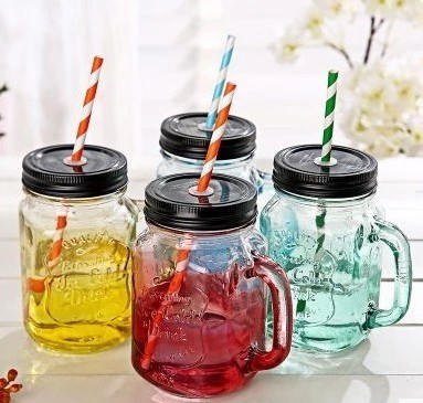 Candy Color Asymptotic Merson Cup Glass With Lid Lemon Cup Summer Juice Drink Transparent Straw Water Cup