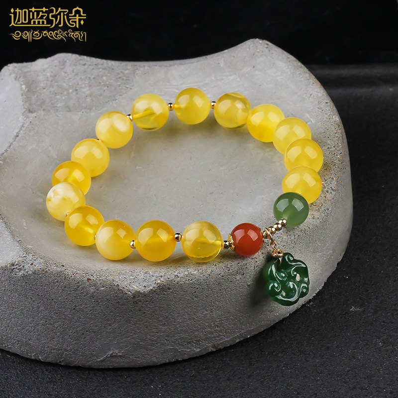 Jialan Miduo Pure natural beeswax hand-carved female full honey round beads without optimization amber bracelet jasper south red accessories