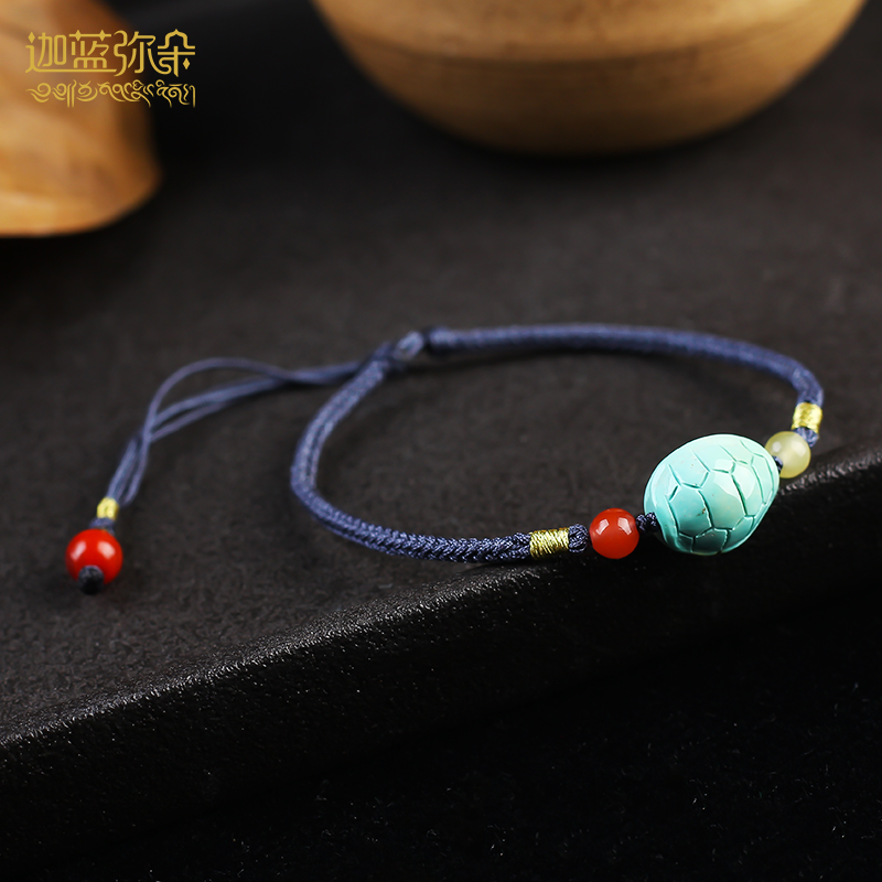(Jialan Miduo) Natural ore turquoise Duobao braided hand rope hand chisel female Tibetan literary birthday gift