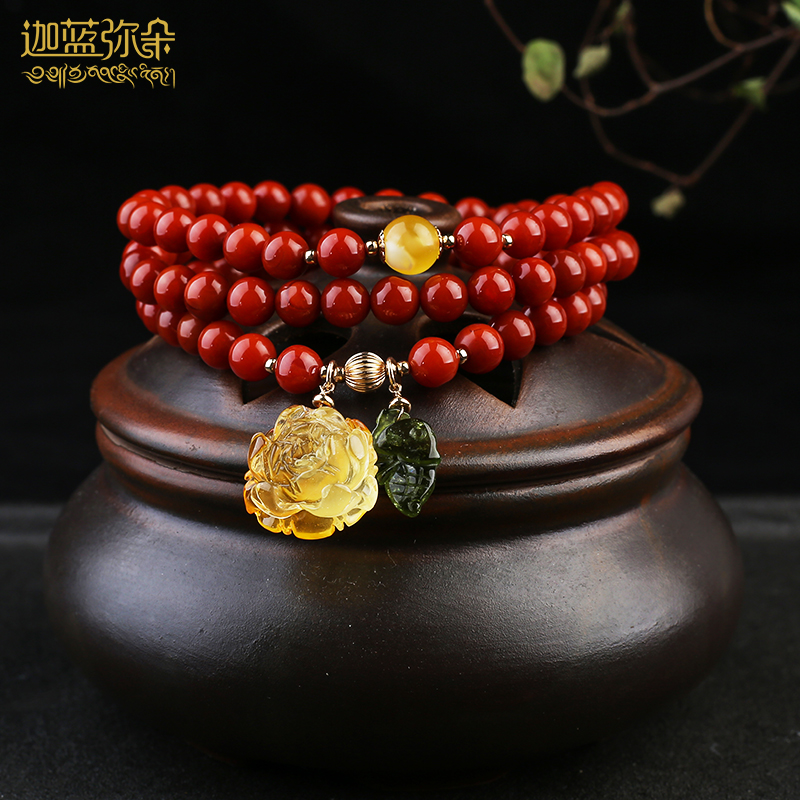 Natural South Red Manau Alchemy 108 Hand Strings Multilayer Matching Nectar wax Amber Wax Amber accessories Tomatoes