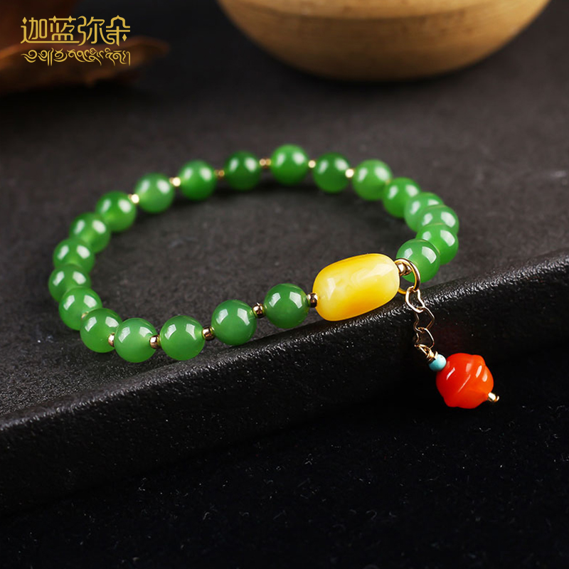 Xinjiang spinach green and Tian jade beeswax hand-female girlfriends gift Russian natural jasper bracelet diy beads