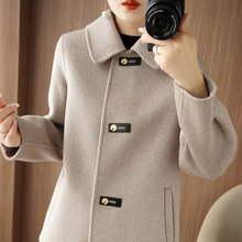 Minimalist sleeves, middle-aged and elderly double-sided woolen short cashmere jacket, high-end loose size, stylish mother's wool coat