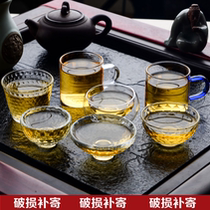 Hammer pattern Crystal glass teacup Tea cup Small Kung Fu tea set Flower tea cup bowl Double-layer cup One cup with handle