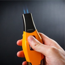 LUBINSKI metal lighter windproof inflatable lighter blue flame double straight punch cigar lighter