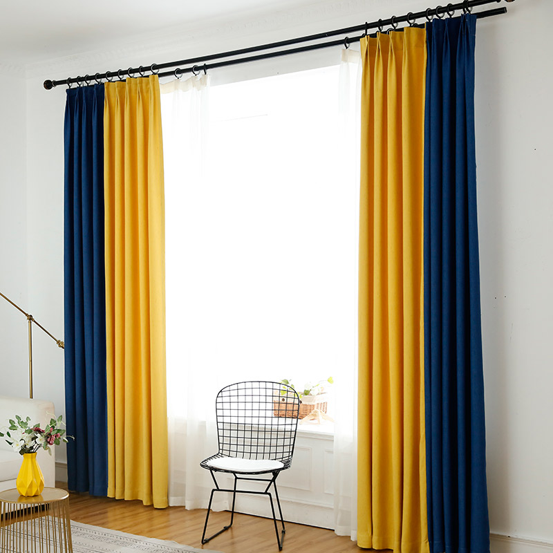 Nordic style Modern simple living room Bedroom Balcony shading solid color fabric stitching finished bay window curtains