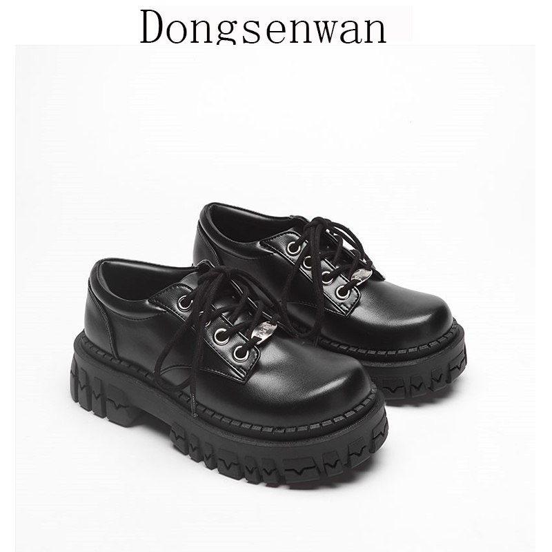 Genuine leather delirias small black shoes dwarf child Legeni Cebu with thick bottom big heads small leather shoes women Inn windfall pastry single shoes