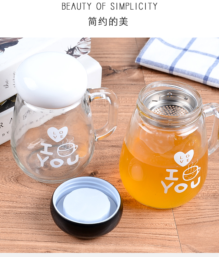 Thủy tinh chịu nhiệt xách tay tea cup creative belt xử lý văn phòng cup với nắp với lọc trà