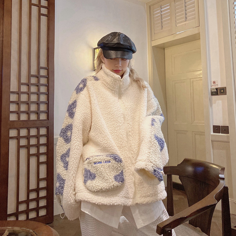 INSANE LASIA original color block floral sherpa jacket trendy brand men's and women's couple jacket INSNLASIA