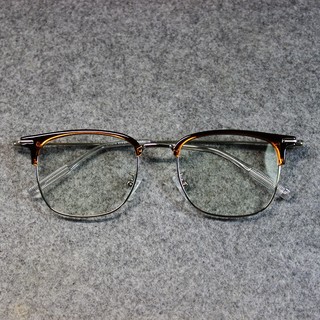 British Style New Retro Black Tea-Colored Metal Thin-Rimmed Half-Frame Non-Prescription Glasses for Men and Women with Blue Light Protection