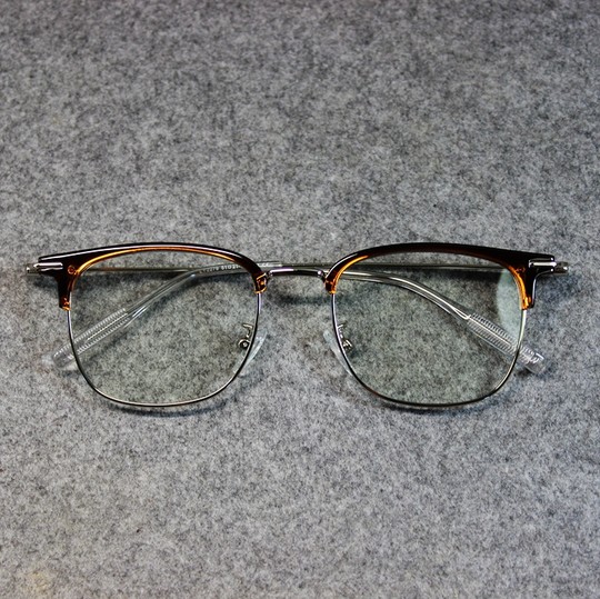 British Style New Retro Black Tea-Colored Metal Thin-Rimmed Half-Frame Non-Prescription Glasses for Men and Women with Blue Light Protection