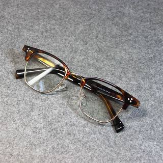 European and American Vintage Unisex Retro Black Metal Half-Frame Non-Prescription Glasses Trendy Acetate Temple Eyeglass Frames