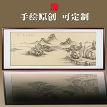 Banner hand-painted landscape painting pure handmade Chinese painting living room calligraphy and painting office hanging painting Feng Shui decoration new Chinese style