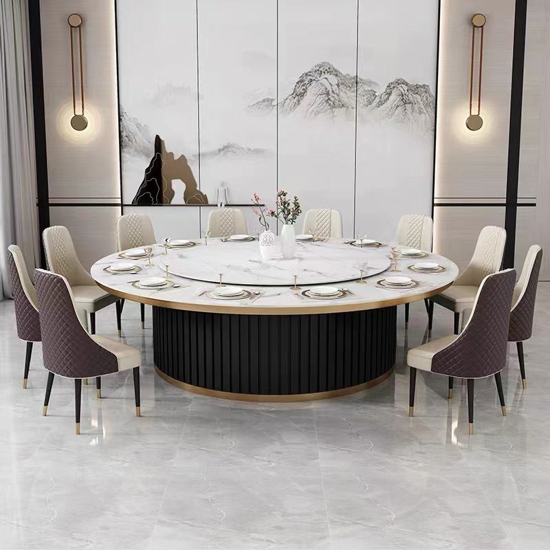 Hotel New Chinese Rock Plate Electric Dining Table Big Round Table Clubhouse Light Lavish Marble Invisible Induction Cooktop Hot Pot Table