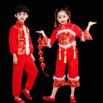 New Years Day Childrens Yang Gang Show Open Door Red National Fan Performance Clothes Girls Waist Drums Dance Clothes