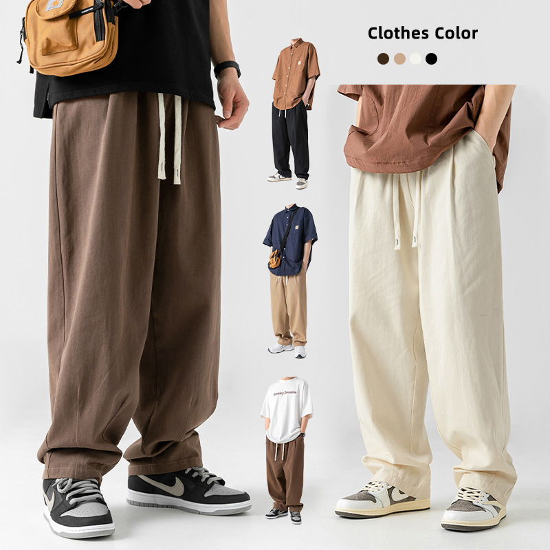 Jy Style Japanese-Style Drapey Pure Cotton Casual Pants, New Autumn and Winter Retro Double Pleated Design Versatile Long Pants