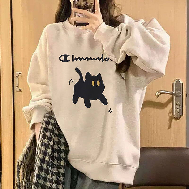 Beauty edition champ chic super-looking cartoon kitty acrobases women's autumn winter loose senior senses casual 100 hitch blouses-Taobao