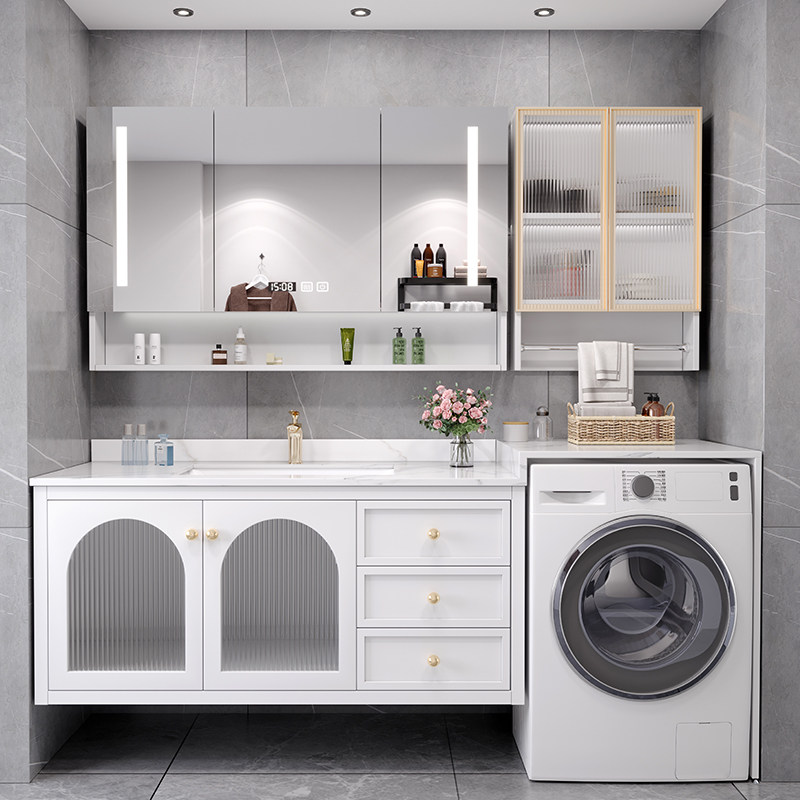 American Light Lavish Rockboard Bath Room Cabinet Combo Modern Simple Solid Wood Dressing Room All-toiletries Washing table Washing machine Composition