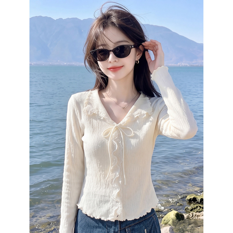 Apricot French-Style Lapel Knit Cardigan for Women, New Autumn Sweet and Youthful Design with Ruffled Long Sleeves Apricot French-Style Lapel Knit Cardigan for Women, New Autumn Sweet and Youthful Design with Ruffled Long Sleeves