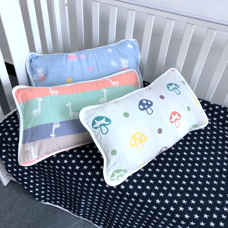 Six-layer pure cotton mushroom infant gauze pillow headgear Double face Kindergarten increased child pillowcase season with autumn and winter