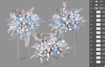White blue pink wedding hand-painted floral flowers hand-painted wedding design renderings material scheme beautiful