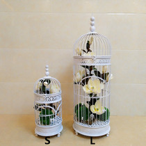Iron Art Bird Cage White Wedding Celebration Prop Large Retro Bird Cage Shop Window Adornment Ground Style Decorated Bird Cage