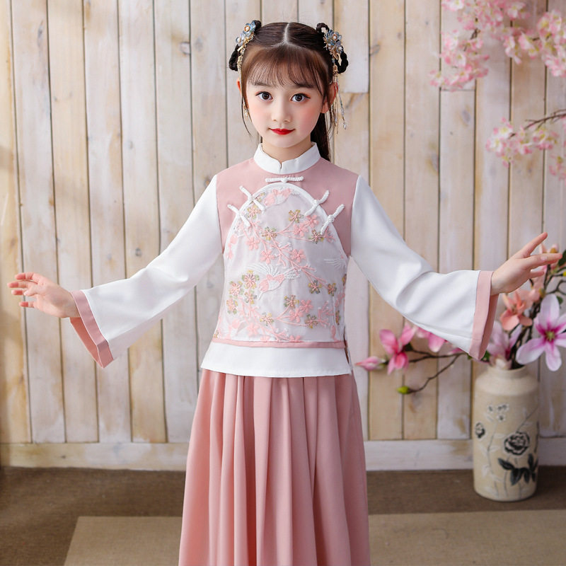 Spring and Autumn New Chinese Style Costumes Retro Hanfu Suits Children's Tang suits Antique National Costumes Skirts Children's Clothing