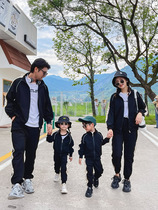 South Korea 2021 Fall pro-son mount Korean version of the Korean Air Two-piece suit mother and son sports fashion jacket pure color long sleeves