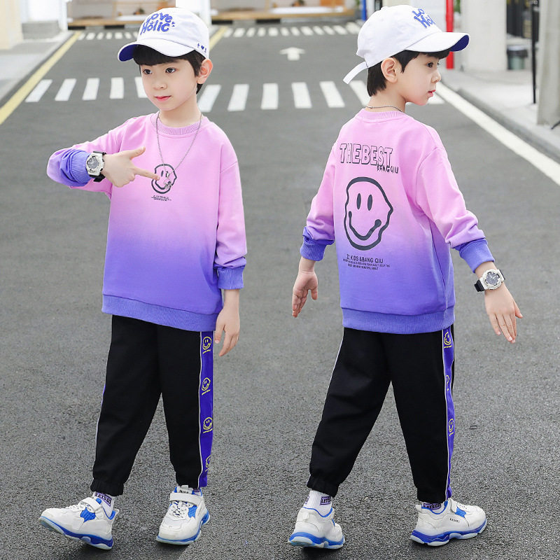Korean boy smiley sweater spring and autumn suit 2021 new middle-aged boy handsome style Korean casual clothes children's clothing