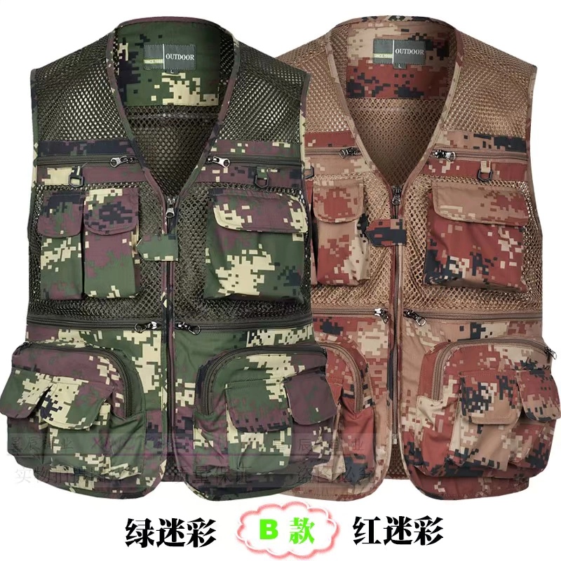 Vải khô nhanh trung niên và người già ngoài trời nhiều túi nam nhiếp ảnh vest vest kích thước lớn ngư dân lưới vest - Dệt kim Vest