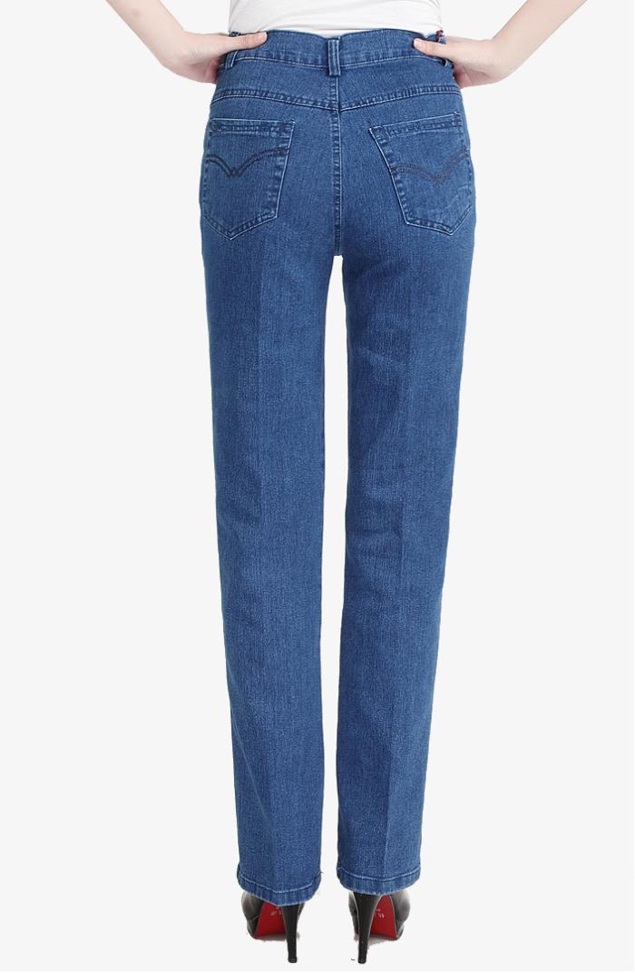 Quần jean nữ trung niên và già quần cotton co giãn mùa thu quần nữ cao eo thẳng quần giản dị Quần mẹ XL quần jean baggy nữ