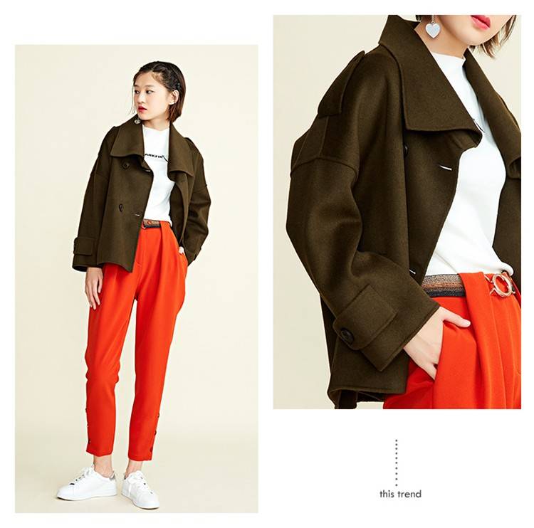 Mark Huafei Womens 2018 thu đông mới áo choàng đôi ngực áo hai dây áo choàng ngắn áo khoác gió nữ