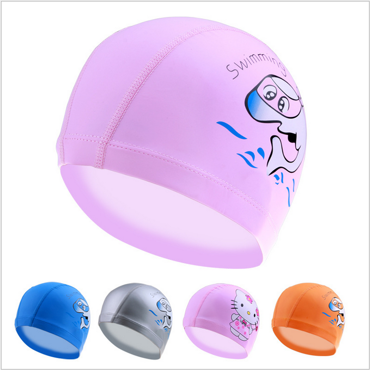 PU Coated Child Cartoon Dolphin Swimming Cap Boy Girl Universal Waterproof Ear without Le Head Swimming Cap