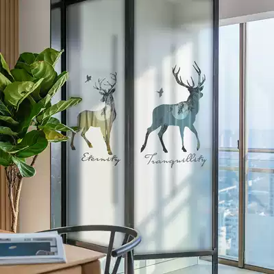 Frosted glass window sticker anti-light bathroom powder room Anti-peep film Living room sliding door decoration painting Elk