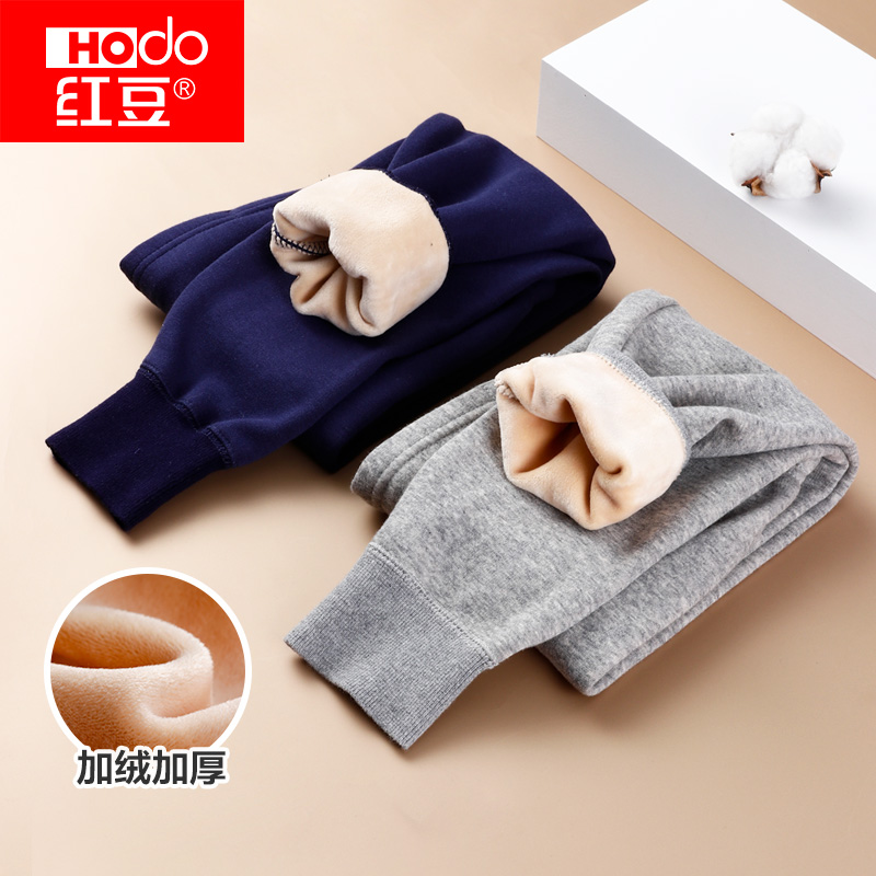 Red bean children's warm pants with velvet and thickened boys' long johns middle-aged and older children's baby double-layer composite inner wear thermal pants